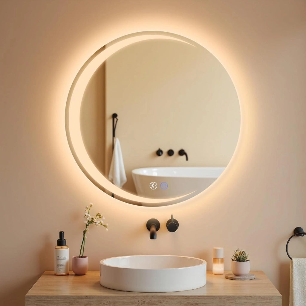 ZMH Specchio da bagno con illuminazione Specchio da parete moderno rotondo IP44 dimmerabile per il bagno