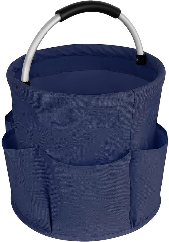 Contenitore di stoccaggio per prodotti di pulizia con diverse tasche, sacchetto impermeabile per giardinaggio, contenitore di stoccaggio per prodotti di pulizia, ripiegabile con maniglia e 6 compartimenti per giardino, bagno e interni (blu)