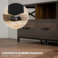 Mobile TV Industriale con 3 Cassetti e 3 Ripiani Aperti, in Legno e Acciaio, 147x40x50 cm, Nero e Marrone