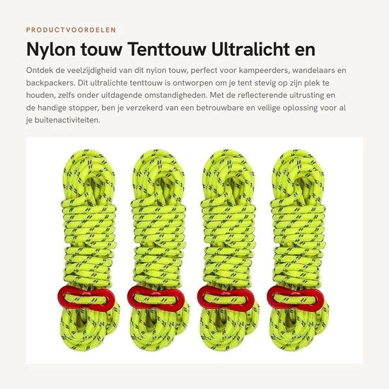 Tenttouw Ultralicht - Riflettente - Nylon - 4 Pezzi - 4 mm - 4 m - Regolatore di Alluminio Leggero - Cavo da Campeggio
