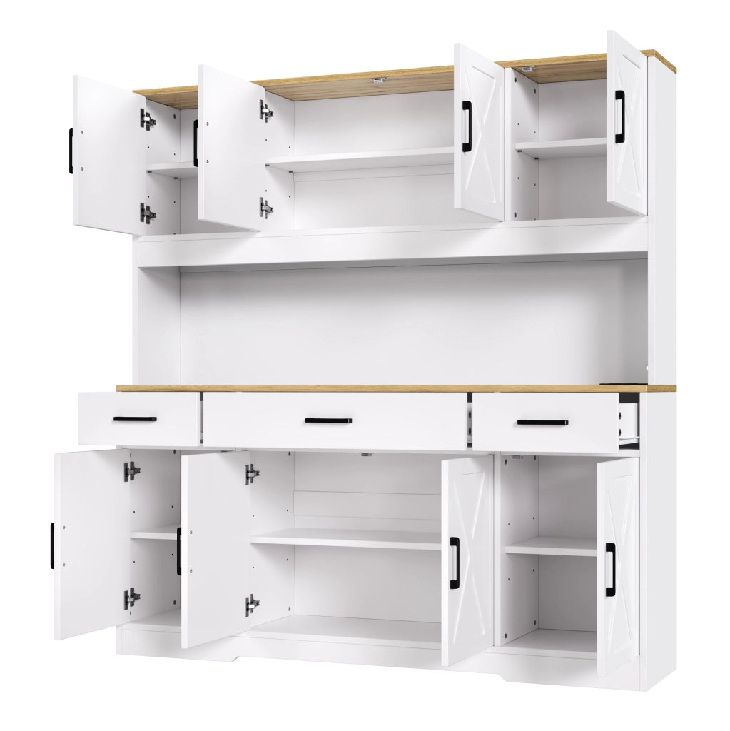 Credenza buffet 150x40x180 cm con LED; prese USB e ripiani regolabili; bianco