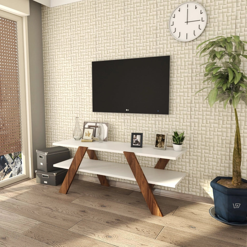 Porta TV in legno "Basic" - 120 x 33 x 45 cm - Bianco