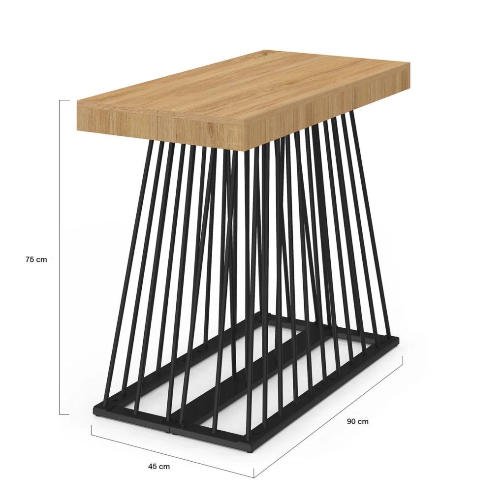 IDMarket - Consolle allungabile YUNA, 10 posti, 235 cm, con piano in legno e gamba in filo metallico nero