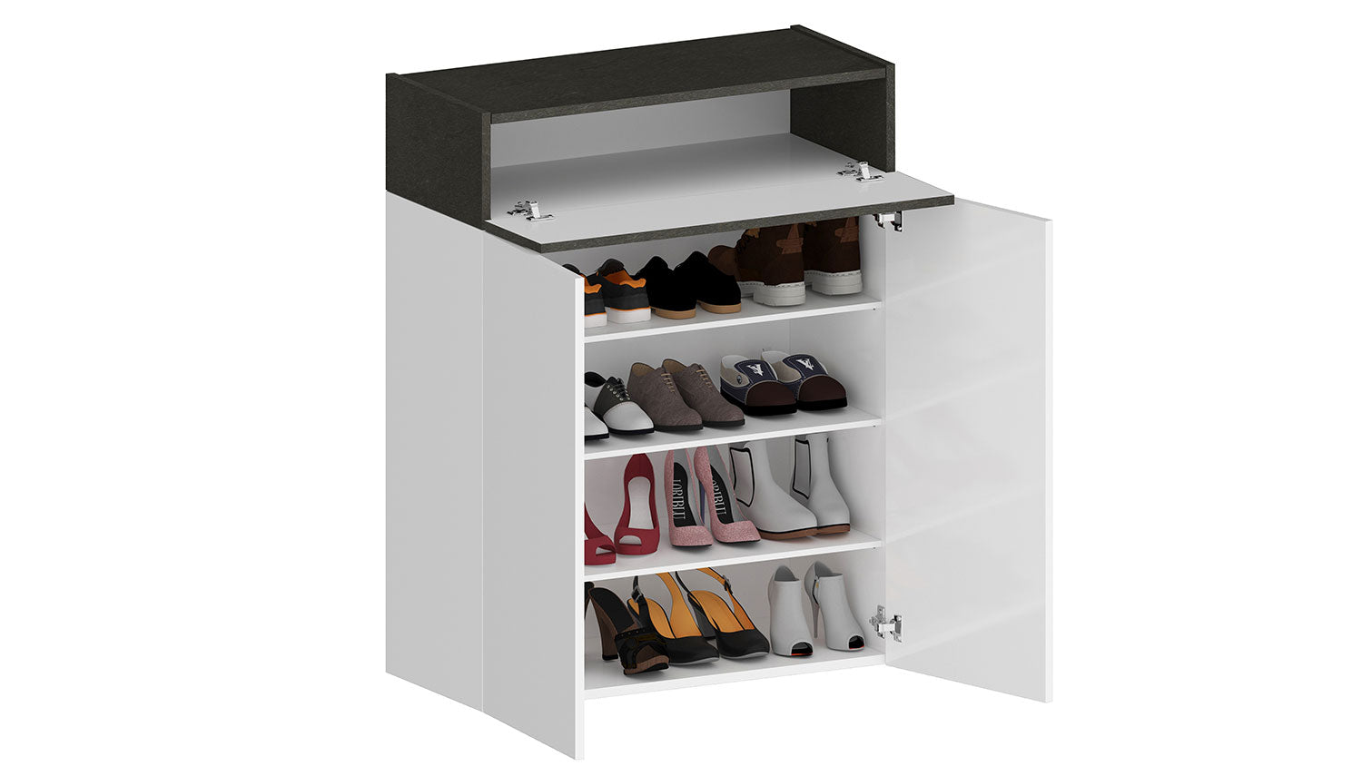 Scarpiera 2 Ante e 1 Ripiano a Ribalta 76x35x100 cm Savona 2A 1R Bianco Opaco/Grigio Ardesia