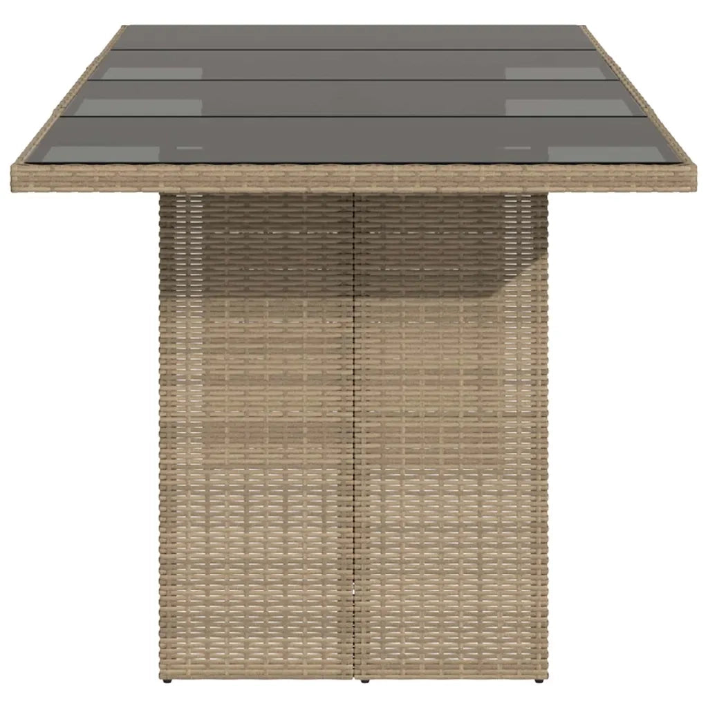 Tavolo da Giardino | Tavolino da esterno Piano in Vetro Beige 190x80x75 cm Polyrattan