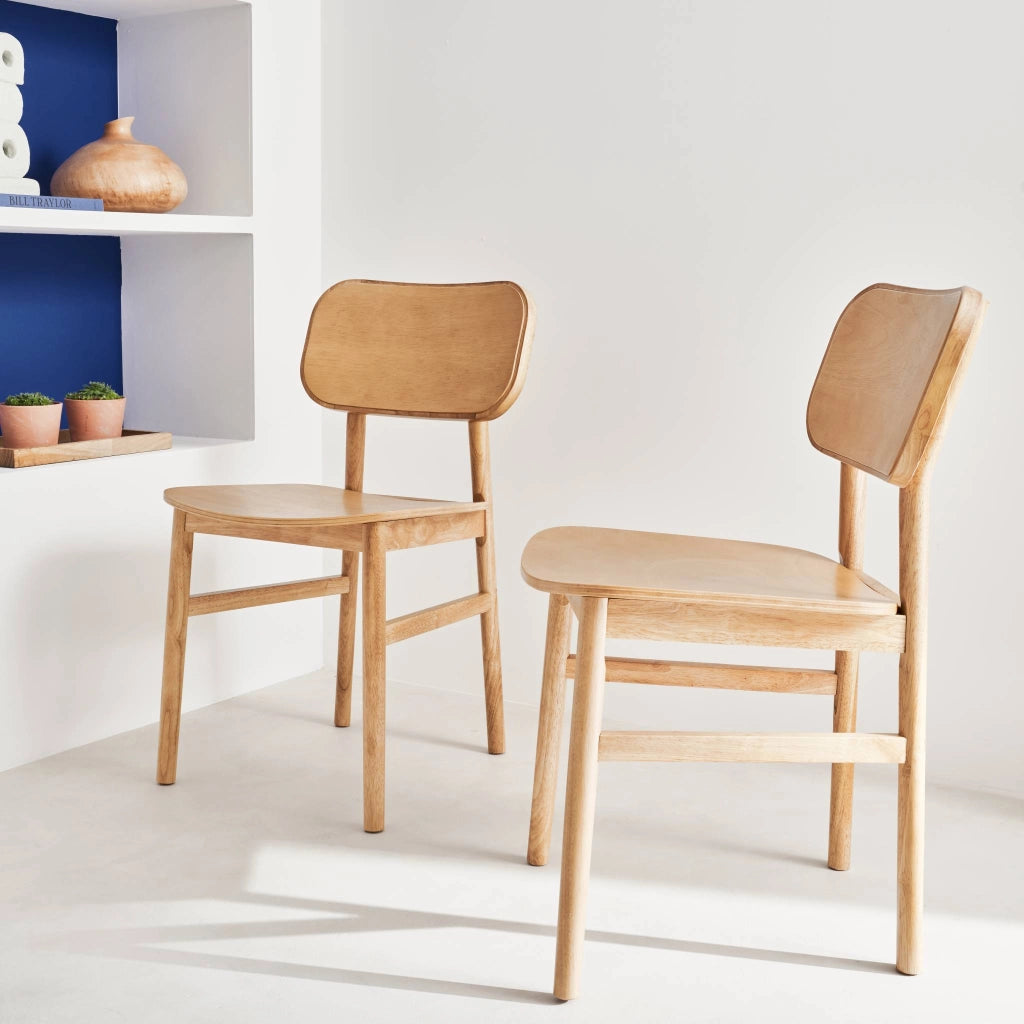 Set di 2 sedie in legno di hevea, marrone naturale