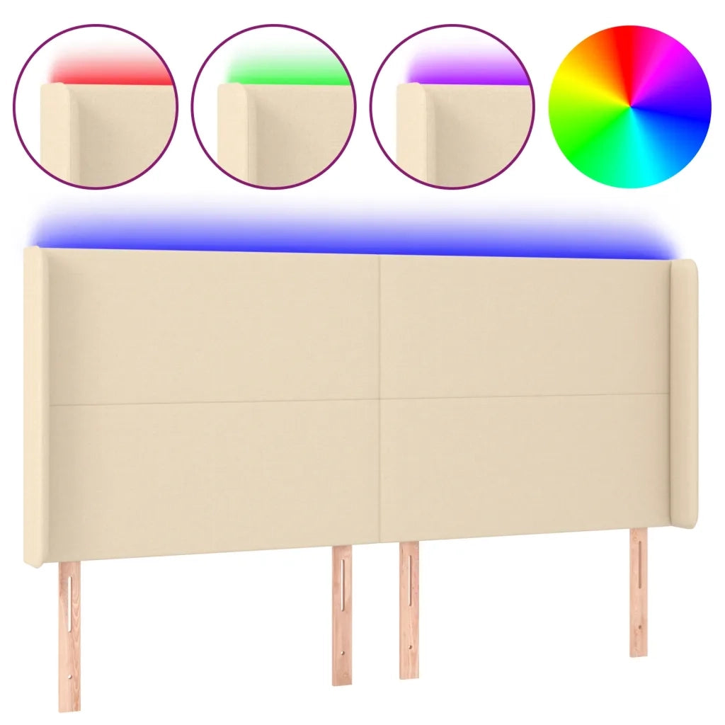 Testiera a LED Crema 183x16x118/128 cm in Tessuto 3123787