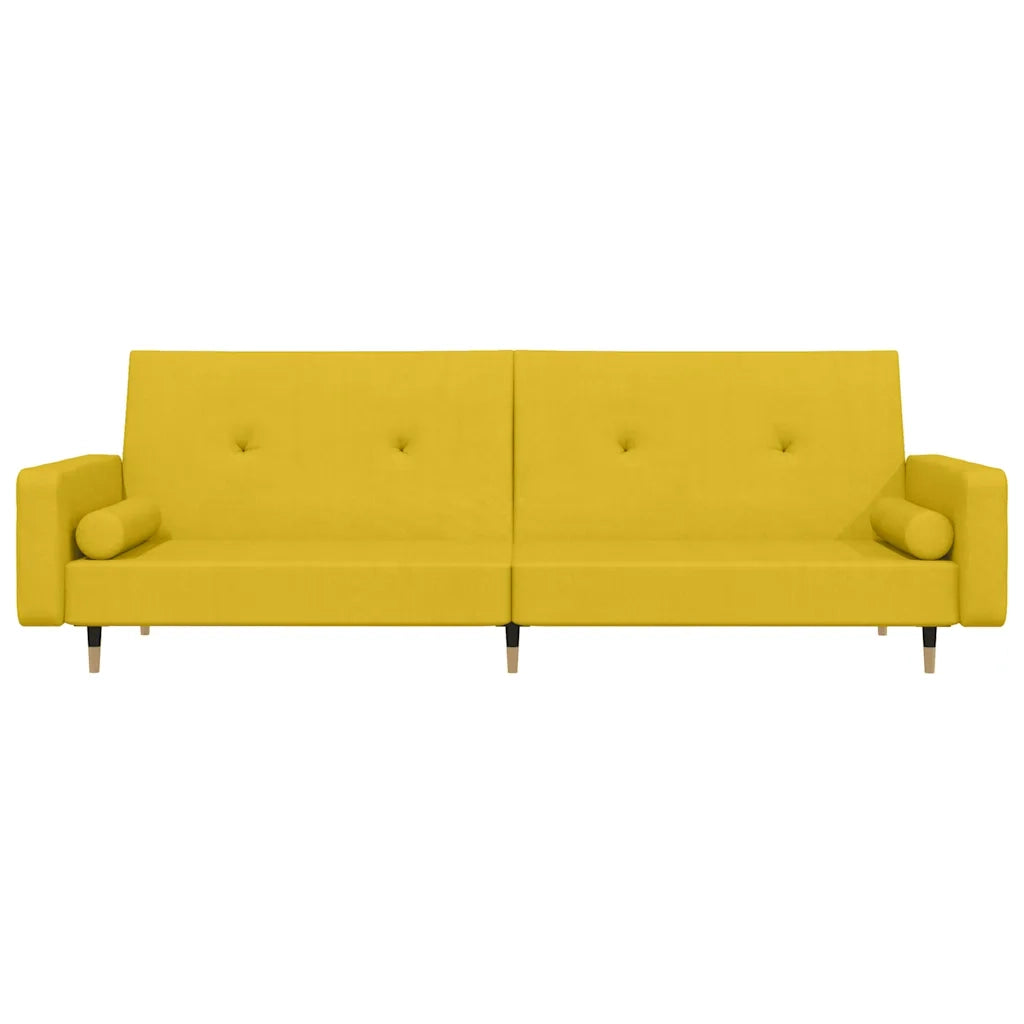 Divano Letto a 2 Posti con 2 Cuscini Giallo in Velluto 375753