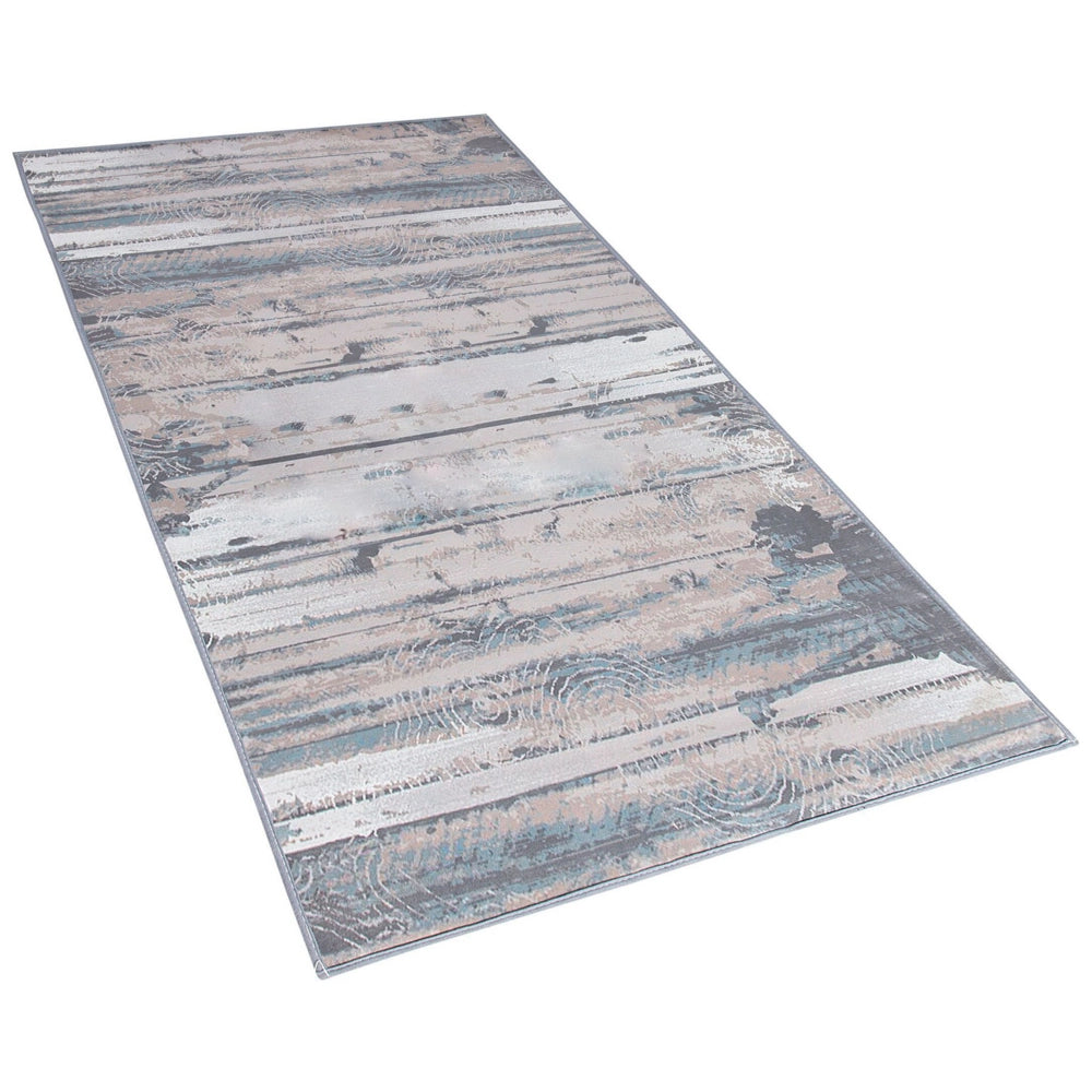 Tappeto grigio e beige in poliestere 80 x 150 cm a pelo corto moderno motivo astratto