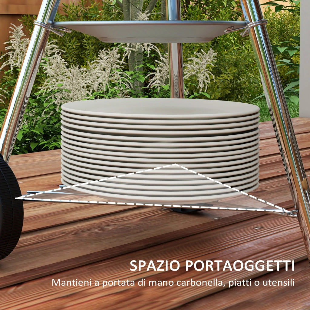 Barbecue a Carbonella con Griglia in Acciaio, Coperchio e Ruote ¨C zephmum ¨C Nero