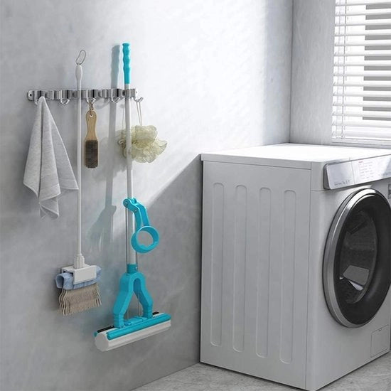 Ospite e organizzatore, acciaio inossidabile, organizzatore per scope e scopa per casa, cucina, garage (4 posizioni e 5 ganci)