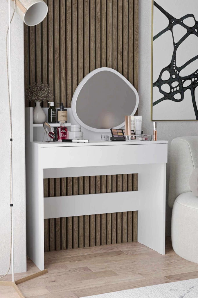 Toeletta con specchio in legno "Harmony Mini Amorphous" - 90 x 40 x 133 cm - Bianco