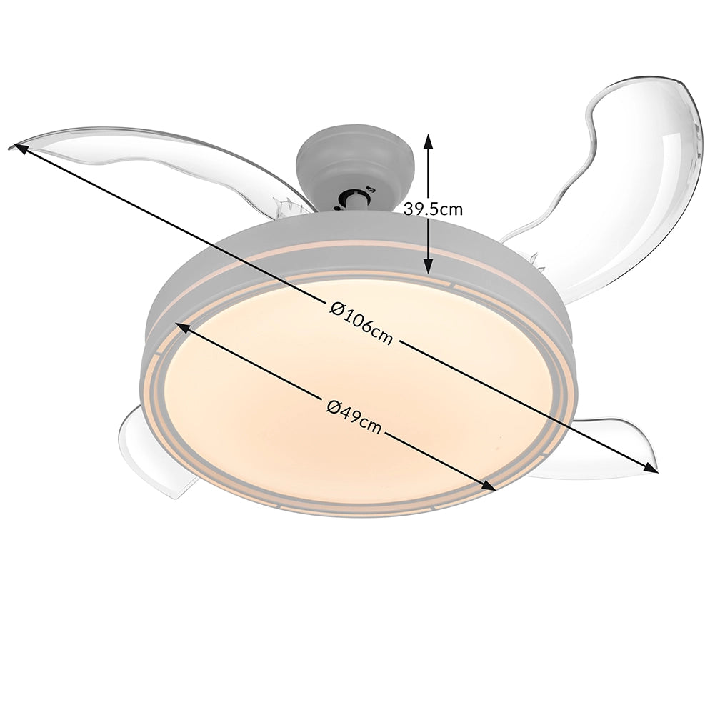 Ventilatore da Soffitto LED 106 cm Pale Richiudibili Telecomando Timer Bianco
