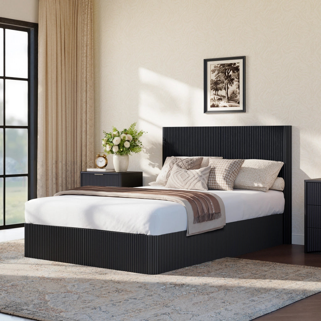 Letto contenitore 140 × 200 cm con sollevamento idraulico, ampio vano, struttura stabile, senza materasso, nero