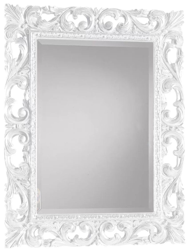 Specchiera barocca intagliata bianco lucida  l.74 p.3 h.94