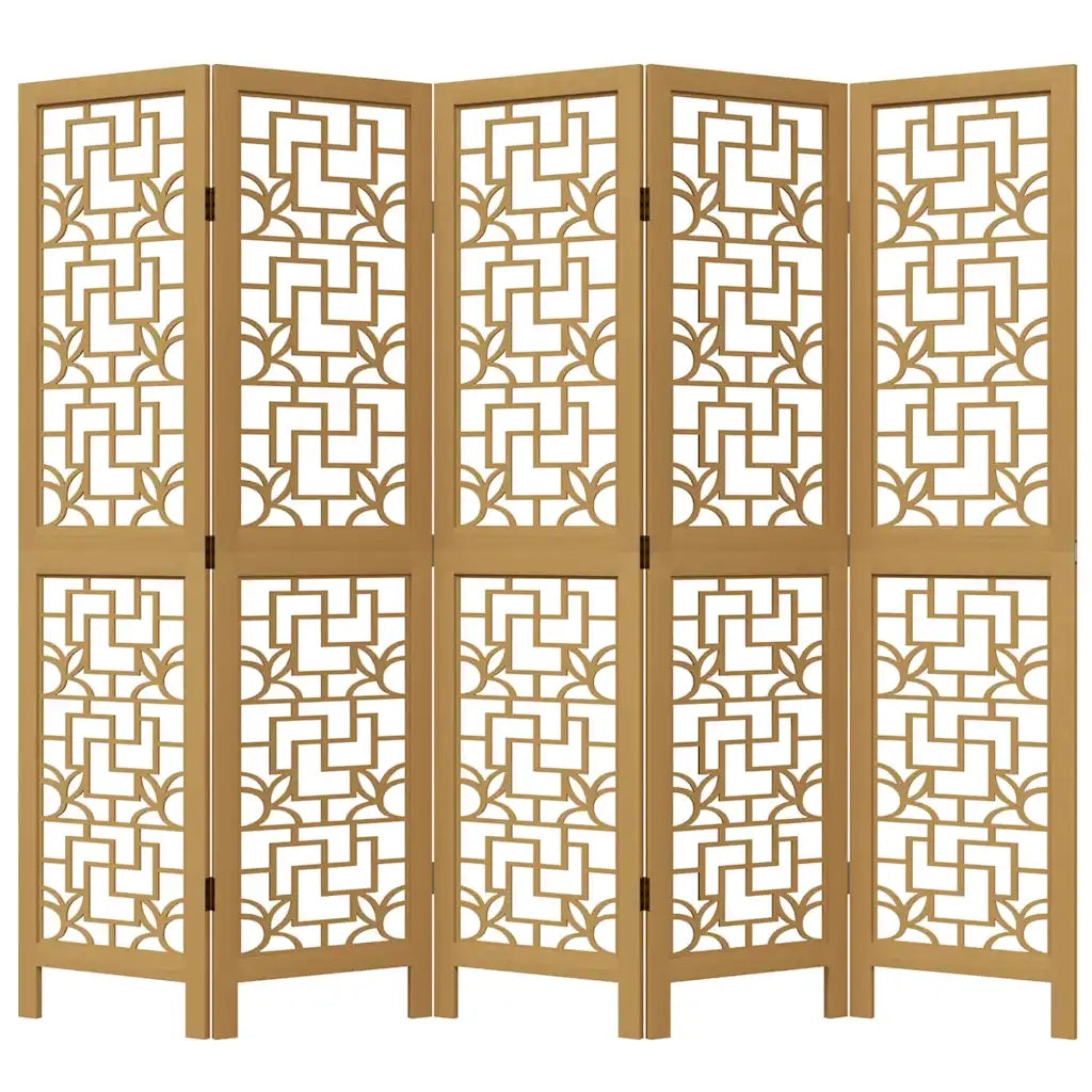 Divisorio Ambienti 5 Pannelli Marrone Legno Massello Paulownia 358869