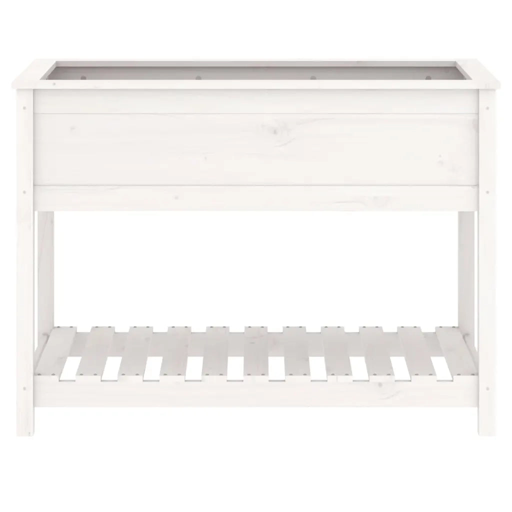 Fioriera | Cassetta per fiori | Vaso con Mensola Bianca 111,5x54x81 cm Legno Massello Pino