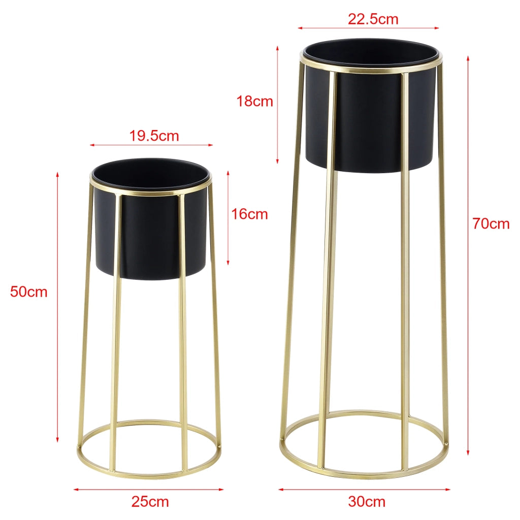 Set di 2 supporti per piante set di vasi da fiori set di fioriere fioriera vaso in metallo diverse dimensioni oro e nero 03_0006050