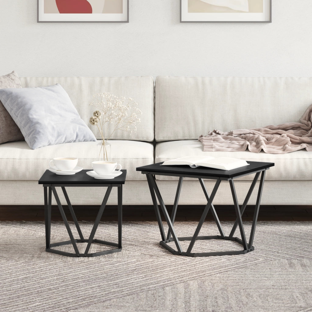 Tavolini 2 pz Nero Rovere Legno Ingegnerizzato