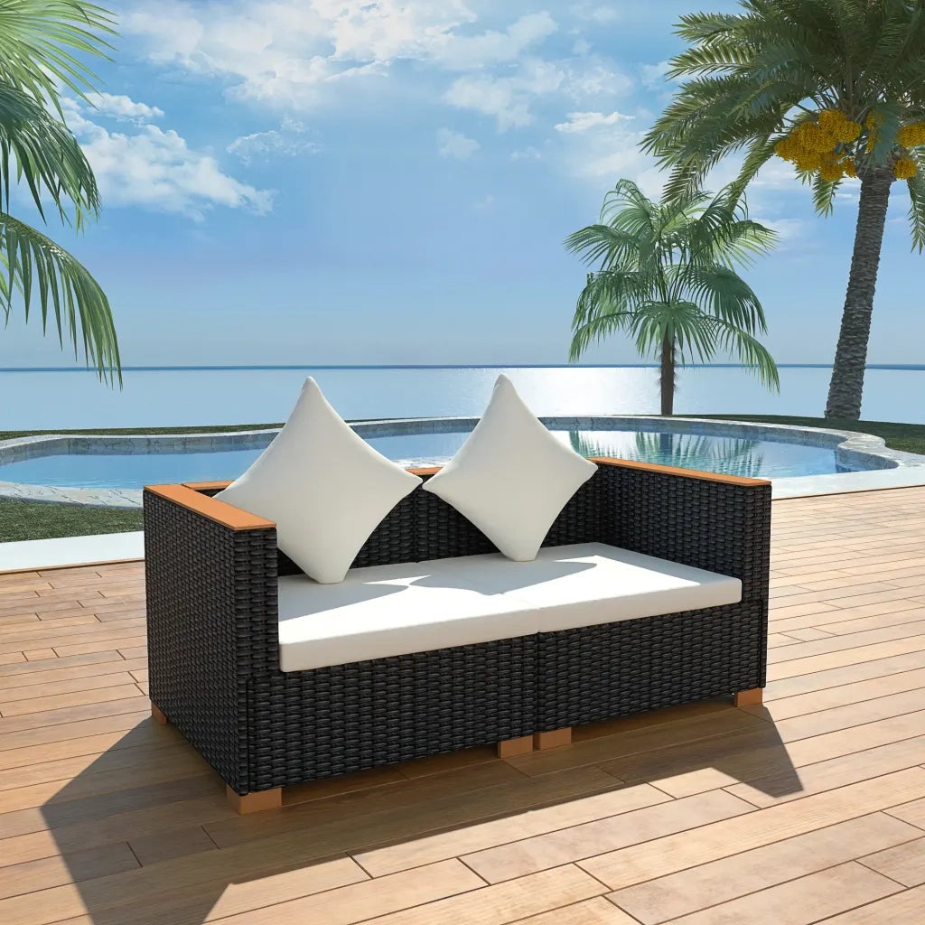 Divano da Giardino in Polyrattan Nero 42754