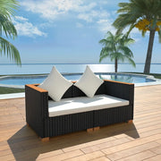 Divano da Giardino in Polyrattan Nero 42754