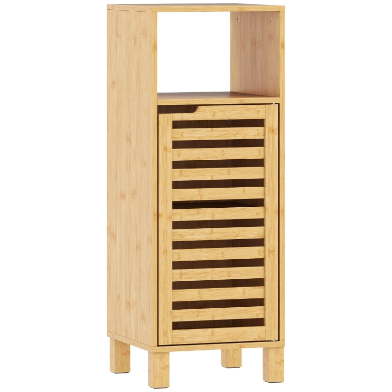 ARMADIO BAGNO con vano aperto e anta a lamelle 30 x 30 x 80 cm Bambù naturale