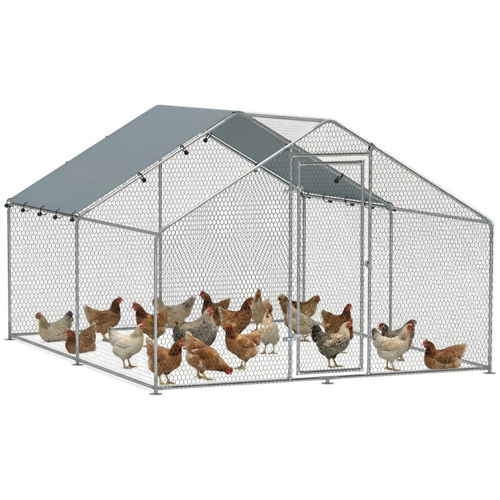 Recinto per Galline ¨C zephmum ¨C 3x3.4x1.9 m, Acciaio, Argento