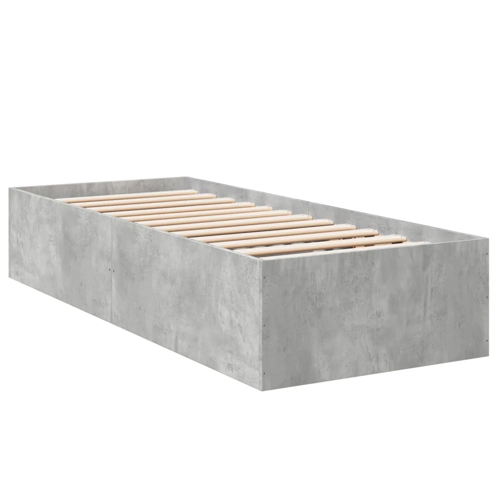 Letto singolo | Letto per adulti | Giroletto Grigio Cemento 100x200 cm in Legno Multistrato