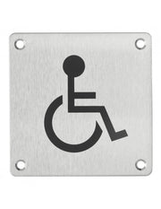 Cartello WC per disabili, da avvitare, targa in acciaio inossidabile spazzolato, marcatura nera, 100x100mm - THIRARD