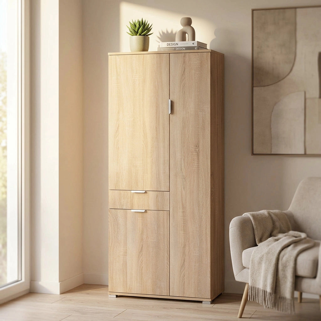 Armadio con 3 ante e un cassetto in Legno Composito cm 75x38x174 - KADEN