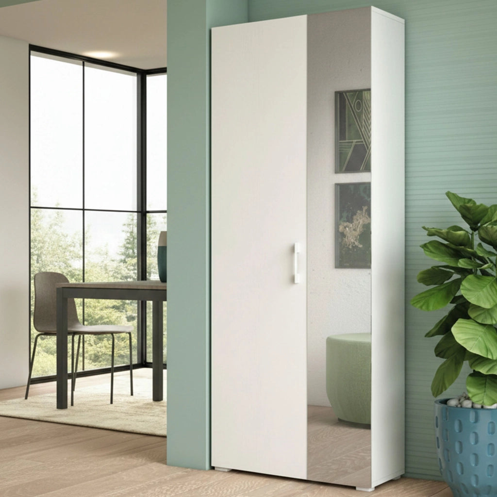 Mobile Portascarpe Eracle, Scarpiera 6 Ripiani Made in Italy, 72x37x195h cm Bianco