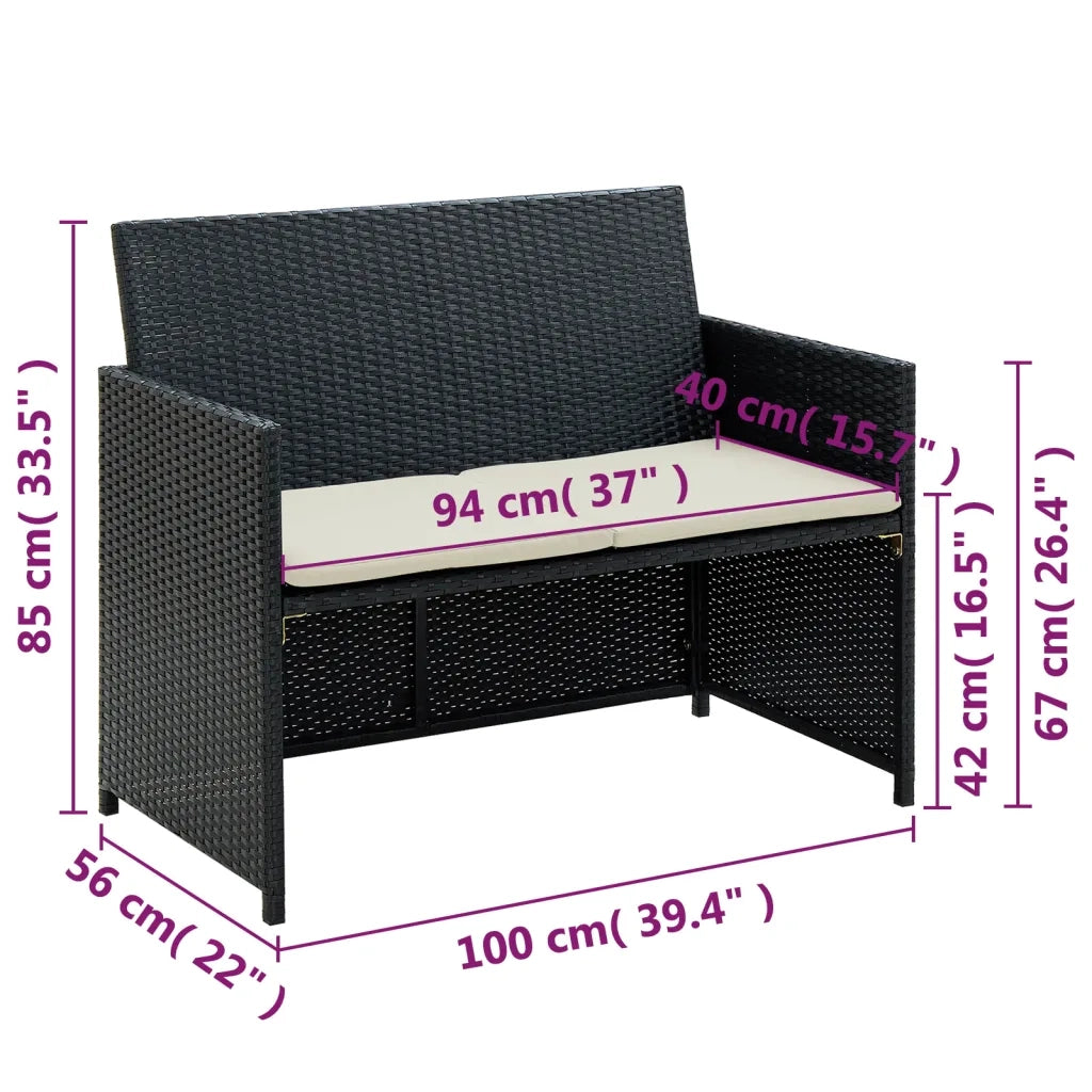 Divano da Giardino a 2 Posti con Cuscini in Polyrattan Nero cod mxl 67781