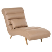 Chaise longue in pelle sintetica marrone chiaro per soggiorno, per il relax, con gambe effetto legno, stile scandinavo moderno