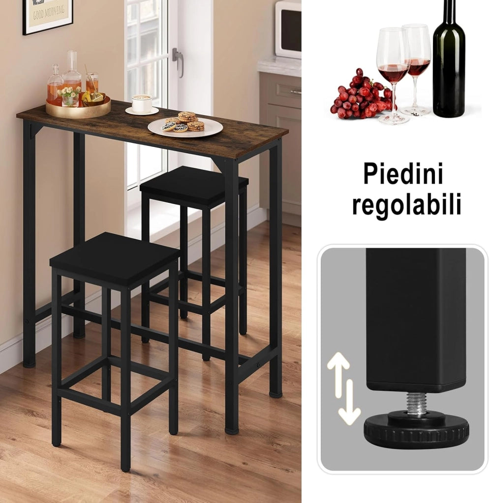Tavolo da Bar Salvaspazio, Tavolo Alto da Cucina Stretto, bancone bar in Legno & Metallo per Home Bar Cucina, 100 x 40 x 100 cm, Rustico + Nero