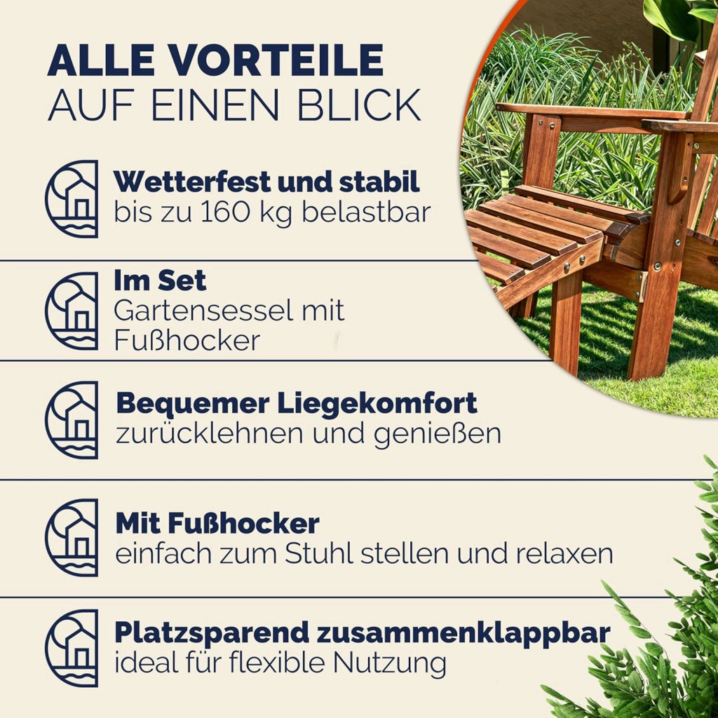 2x Sedia Prendisole Adirondack Sdraio 2 Poggiapiedi Pieghevole Giardino Mare Legno Acacia