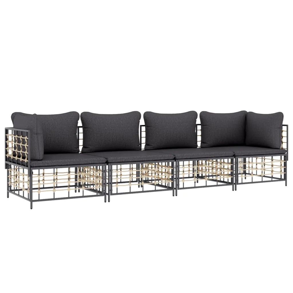 Set Divani da Giardino 4 pz | Set Salotto da Giardino con Cuscini Antracite in Polyrattan