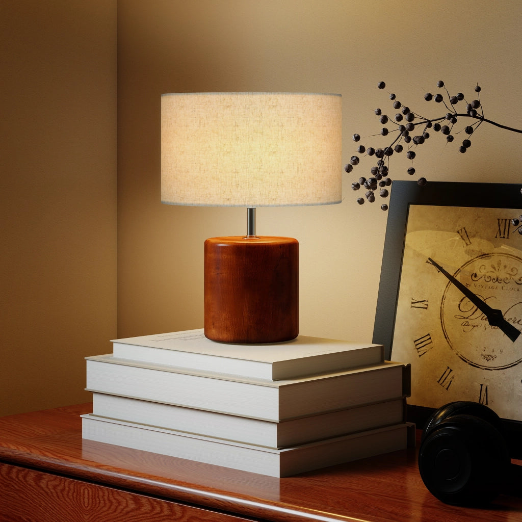 Lampada da tavolo rustica con base in legno e paralume in lino ¨C zephmum ¨C Marrone
