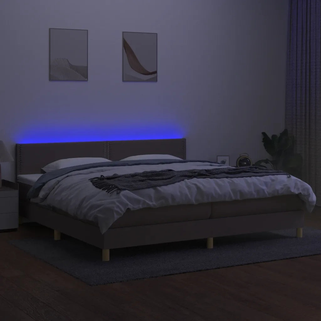 Letto a Molle Materasso e LED tortora 200x200cm in Tessuto