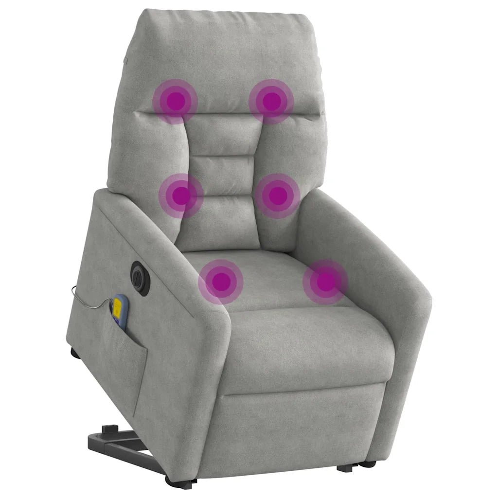 Poltrona a Rialzo Reclinabile Massaggi Grigio Chiaro Microfibra 3303109