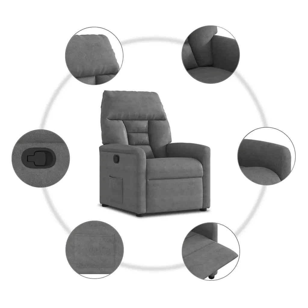 Divano Sedia-Poltrona Reclinabile Grigio Scuro in Tessuto di Microfibra 263730