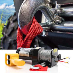 Set Argano elettrico 907kg 12V con fune d'acciaio 12,5m 1CV e guida a rulli da 907-1587kg