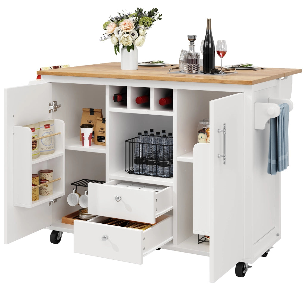 Isola da cucina con buffet - Zephmum- 120x73x92 cm, bianco/nero, ripiani regolabili