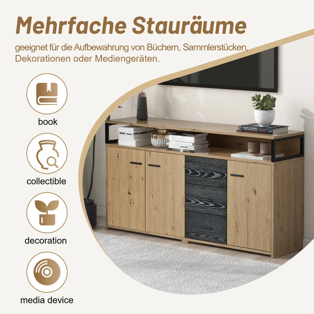 Madia con 3 ante; 3 cassetti e ripiani regolabili - per soggiorno - 150x35x75.9 cm