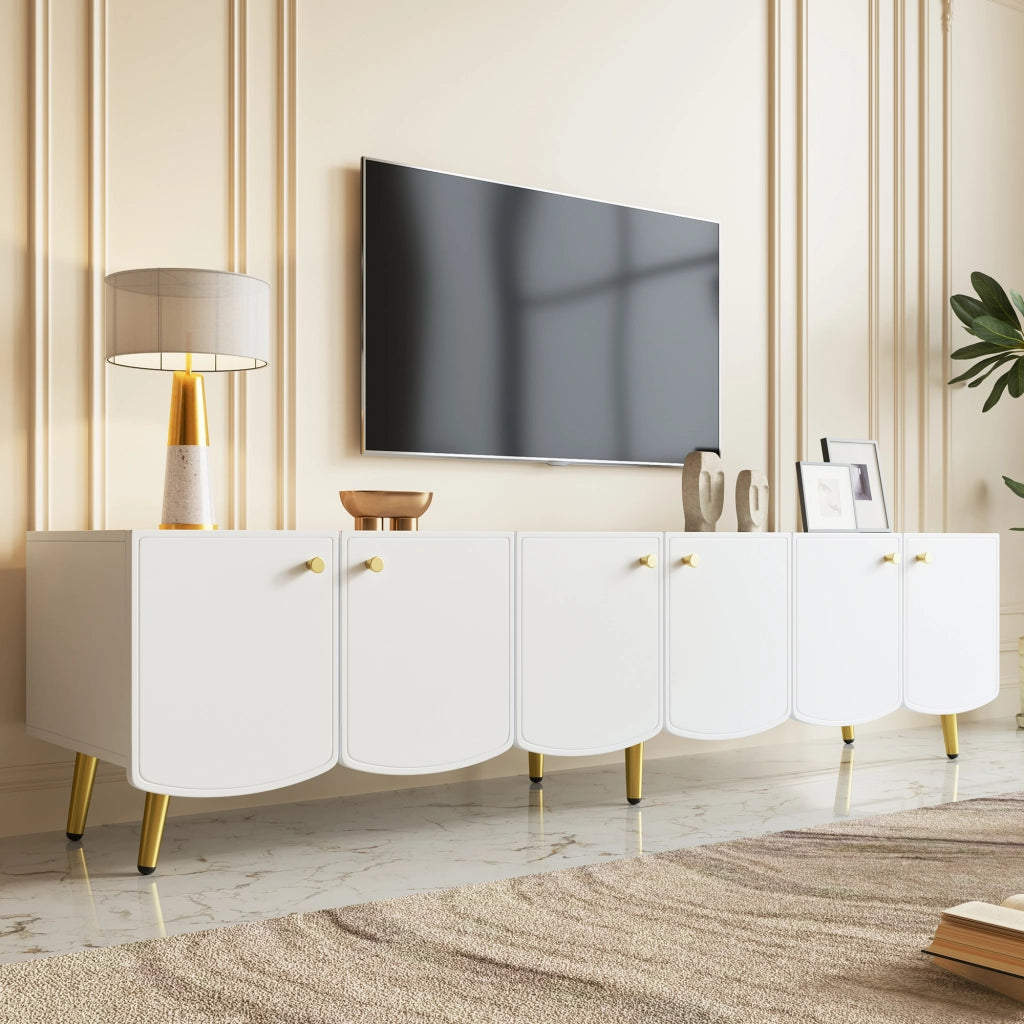 Mobile TV con 6 ante - per soggiorno - in truciolare - bianco e oro - 180x40x45 cm