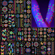 Effetti UV a Neon per Tattoo Temporanei - 192+ Pezzi - Colori Neon - Fiori/Farfalle Boho - Festivals/Feste - Facile da Applicare - Tattoo Neon Temporanei