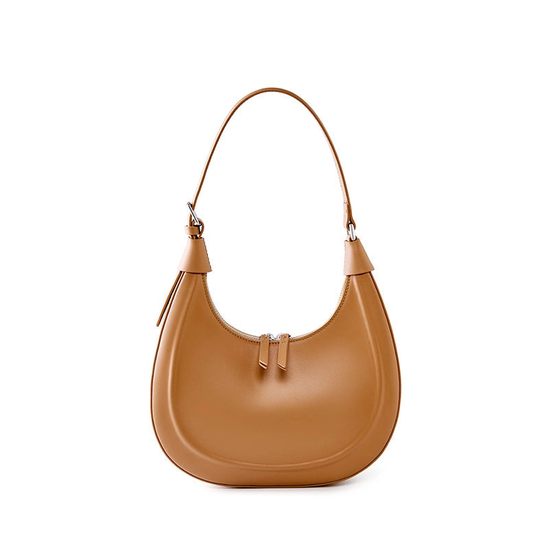 Nuova borsa a tracolla casual da donna in vera pelle, colore marrone.