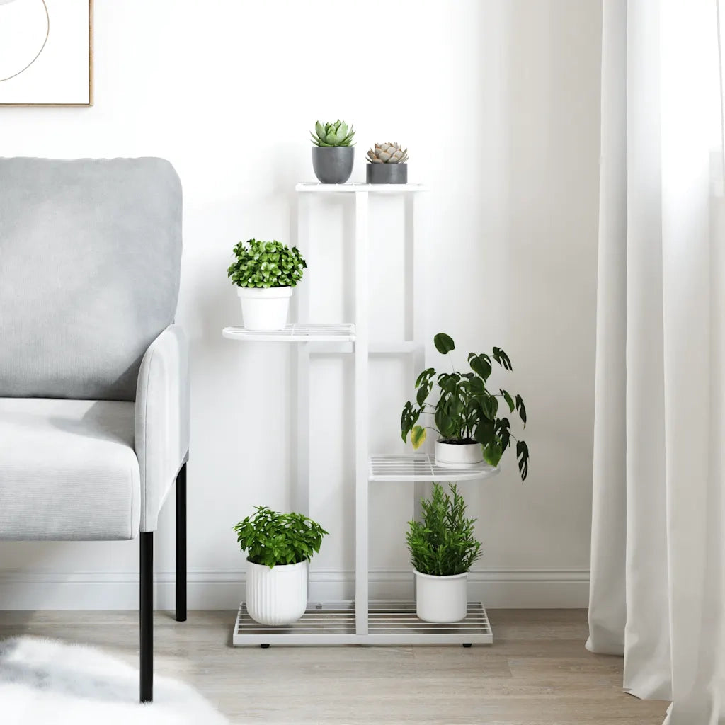 Piedistallo per Piante a 4 Piani 43x22x76 cm in Metallo Bianco