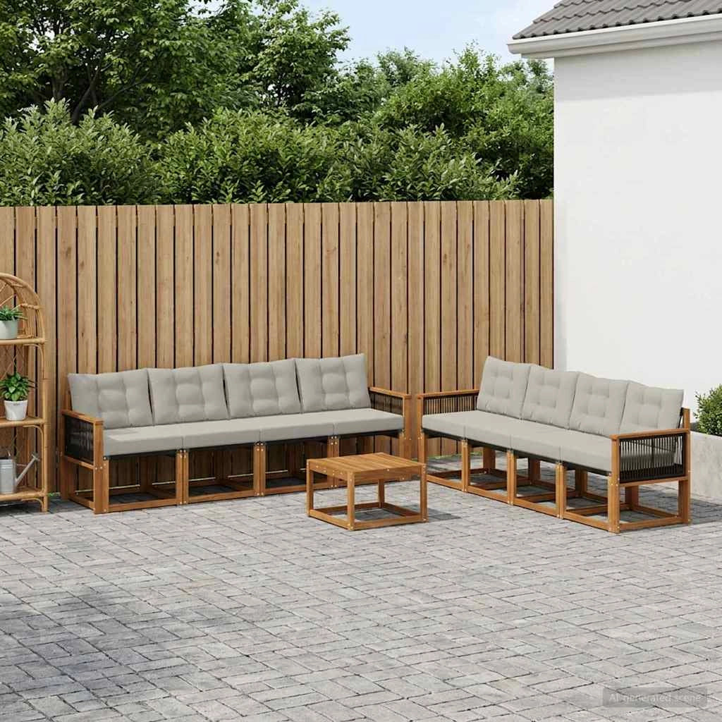 Set di divani da esterno 9 pz Naturale e Grigio Chiaro 3381855