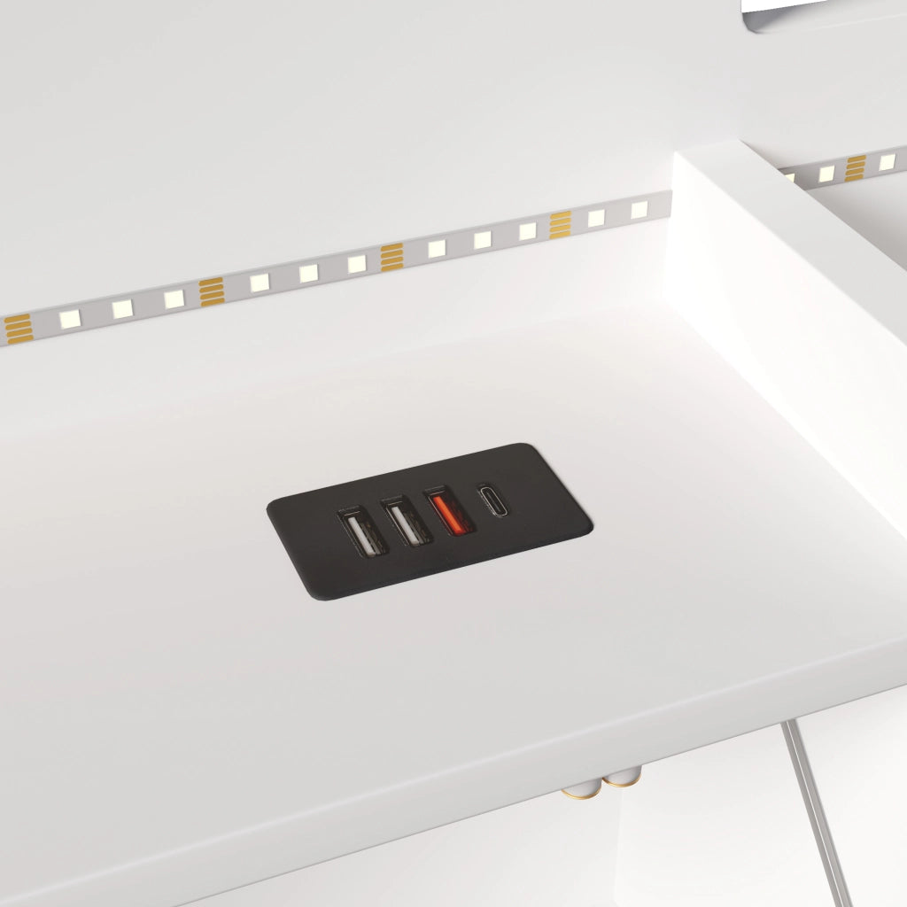DESMIU Letto contenitore 90 × 200 cm 1 piazza con USB, Type-C, LED, vano idraulico, senza materasso, bianco