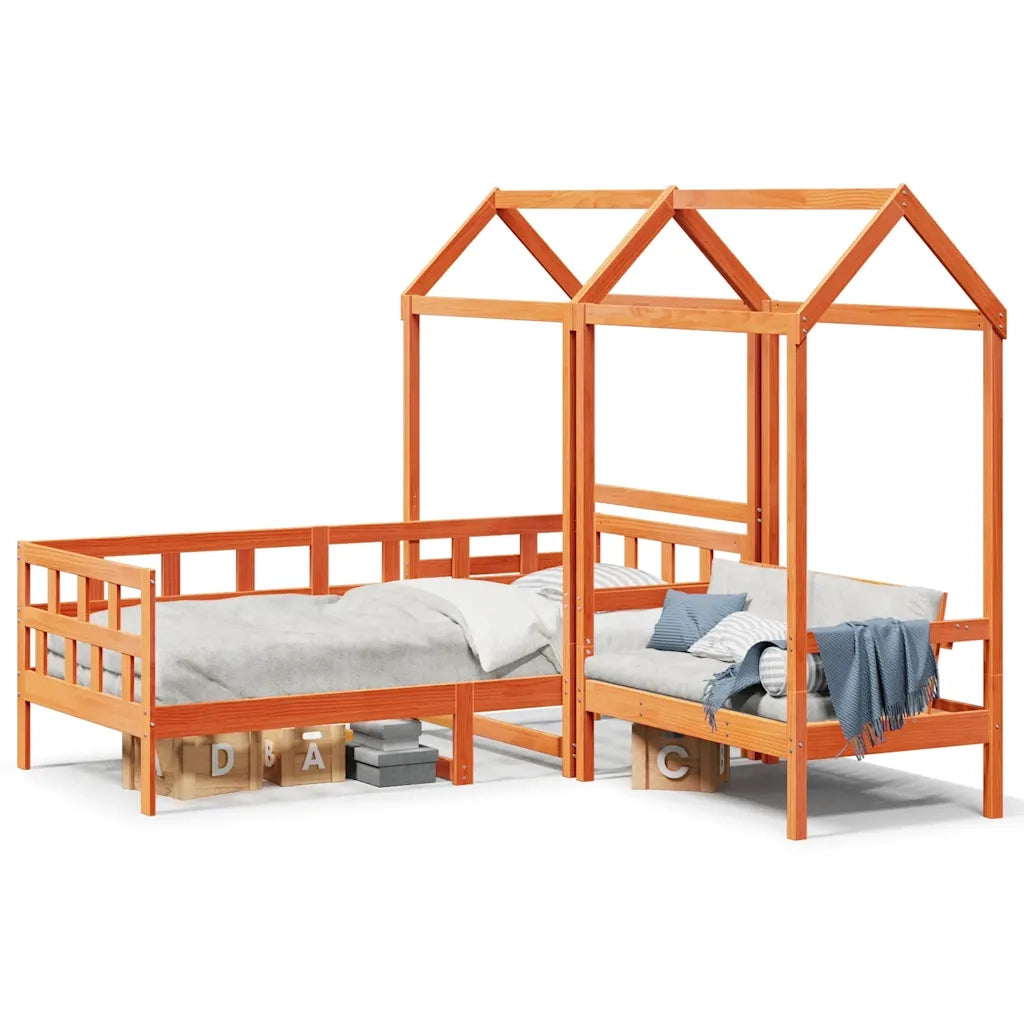vidaXL Set Dormeuse con Tetto Marrone Cera 80x200 cm Massello Pino